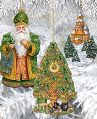 Traveling Santa Wooden Ornaments Set of 3 by G.DeBrekht