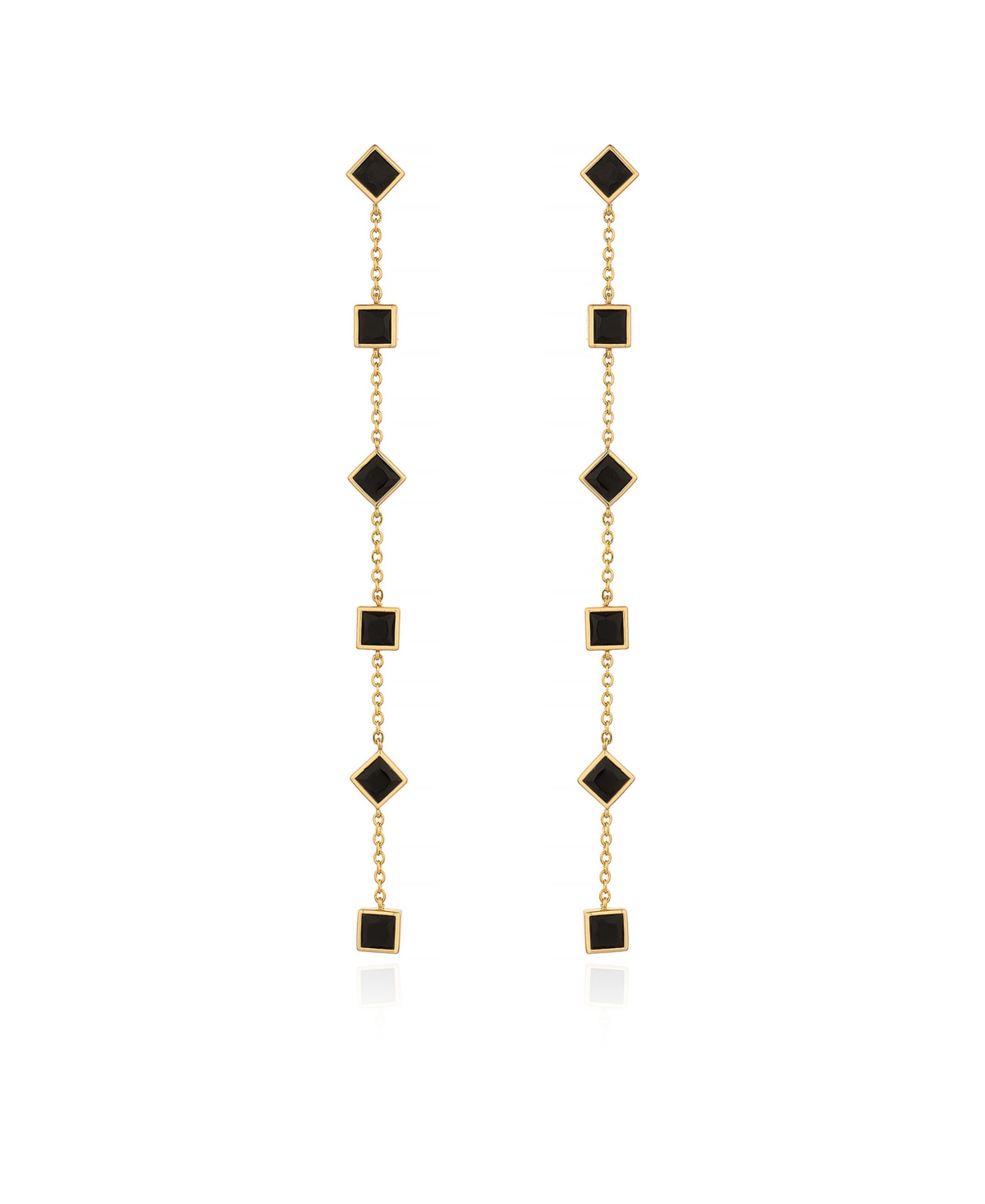 Ettika Geometric Linear 18k Gold Plated Earrings In Black