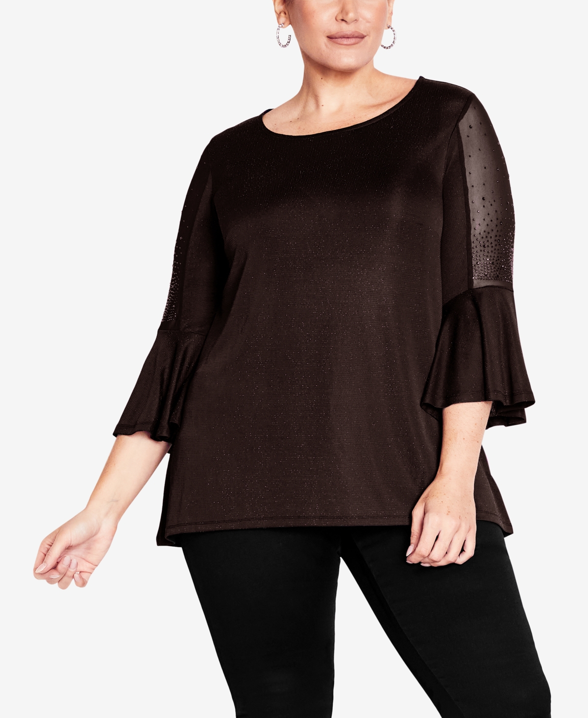 Shop Avenue Plus Size Take Me Out Flare Sleeve Top In Ruby