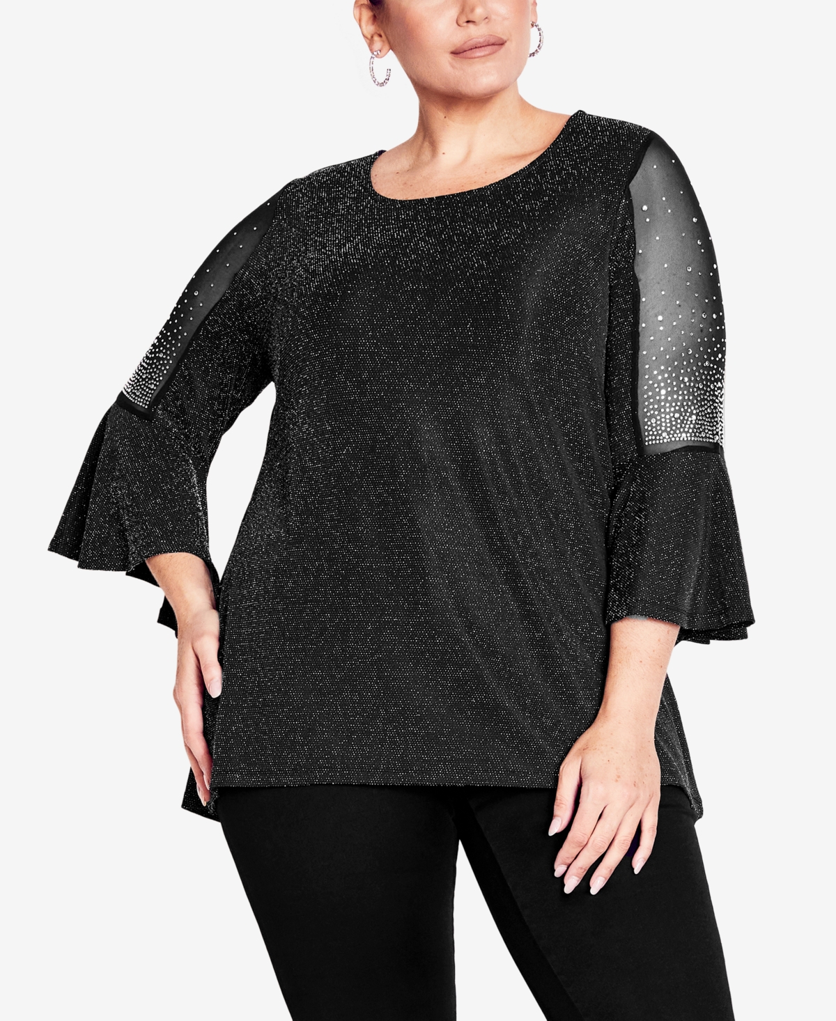Avenue Plus Size Take Me Out Flare Sleeve Top In Black