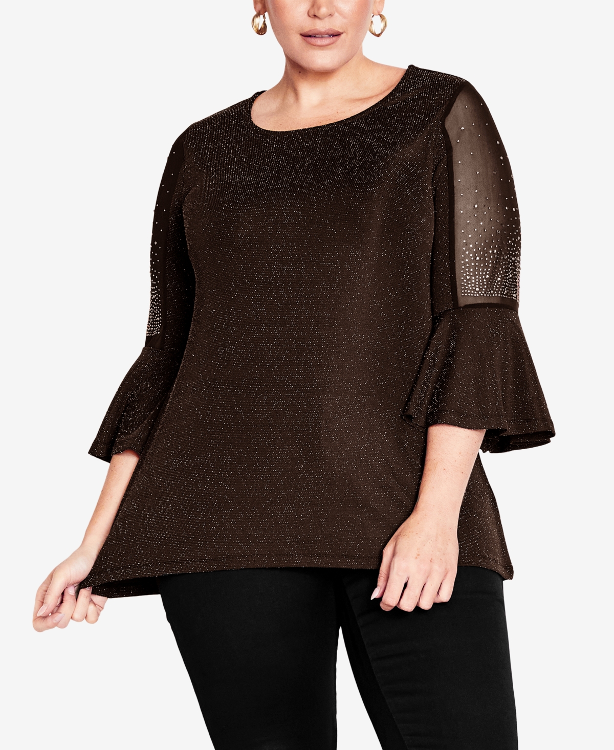 Shop Avenue Plus Size Take Me Out Flare Sleeve Top In Bronze