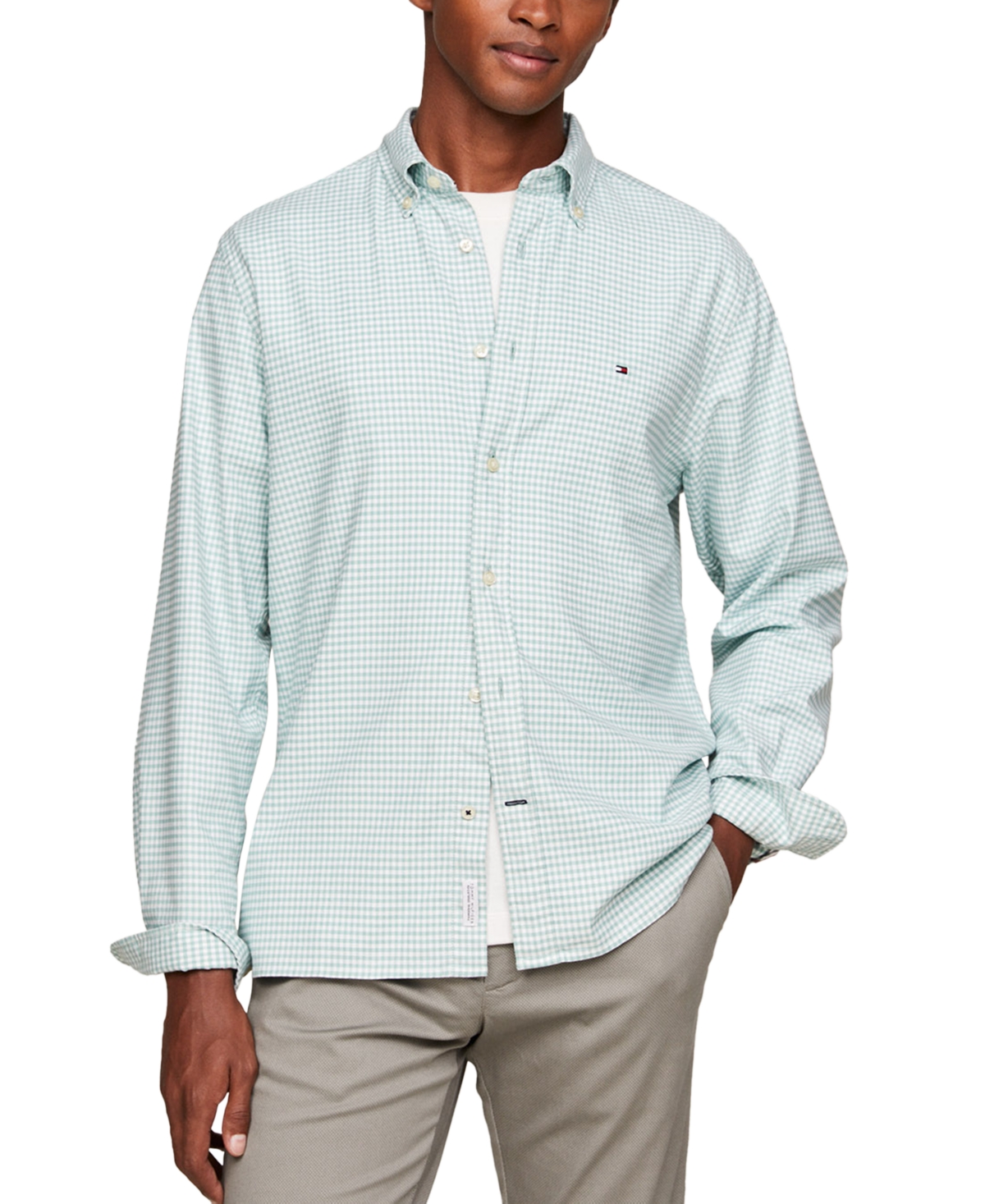 Tommy Hilfiger Men's 1985 Regular-fit Gingham Check Button-down Shirt In Green,optic White