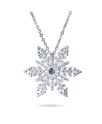 Winter Holiday Party Christmas Dangle Snowflake Pendant Necklace Rhodium Plated