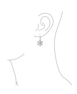 Delicate Holiday Party Christmas Snowflake Star Drop Lever back Earrings For Women For Teen Simulated Ice Blue Topaz .925 Sterling Silver