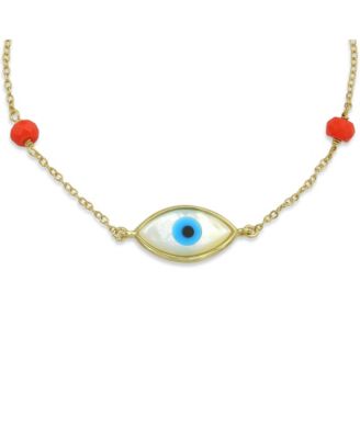 Protection Good Luck Amulet Turkish Spiritual Evil Eye Bracelet Yellow Gold Plated Sterling Silver Adjustable 7 Inch