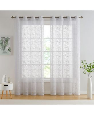 Joyce Floral Decorative Semi Sheer Light Filtering Grommet Window Treatment Curtain Drapery Panels for Bedroom & Living Room - Set of 2 Panels