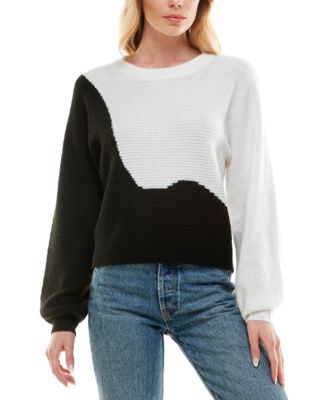 No Comment - Juniors' Colorblocked Wave Crewneck Sweater