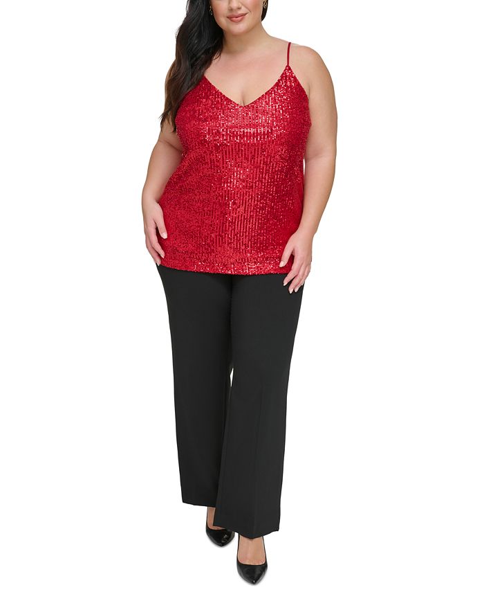 Calvin Klein Plus Size V-Neck Sleeveless Sequin Camisole - Macy's