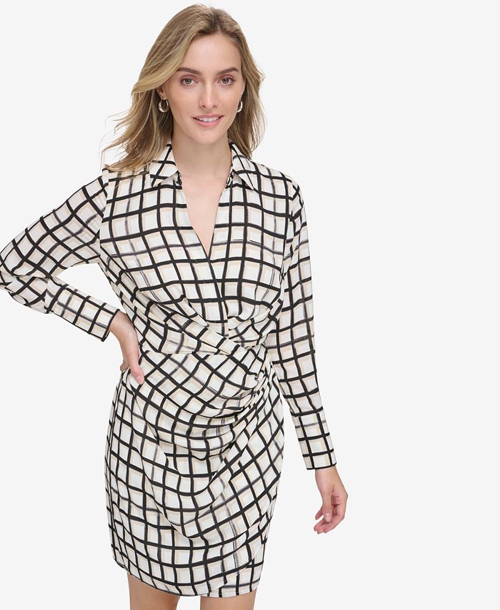 Calvin Klein Women's Printed Long-Sleeve Wrap-Style Dress - Macy's