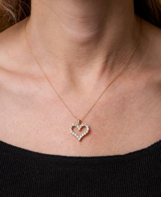 Diamond Open Heart Pendant Necklace (1 ct. t.w.) in 14k White or Yellow Gold, 18" + 2" extender