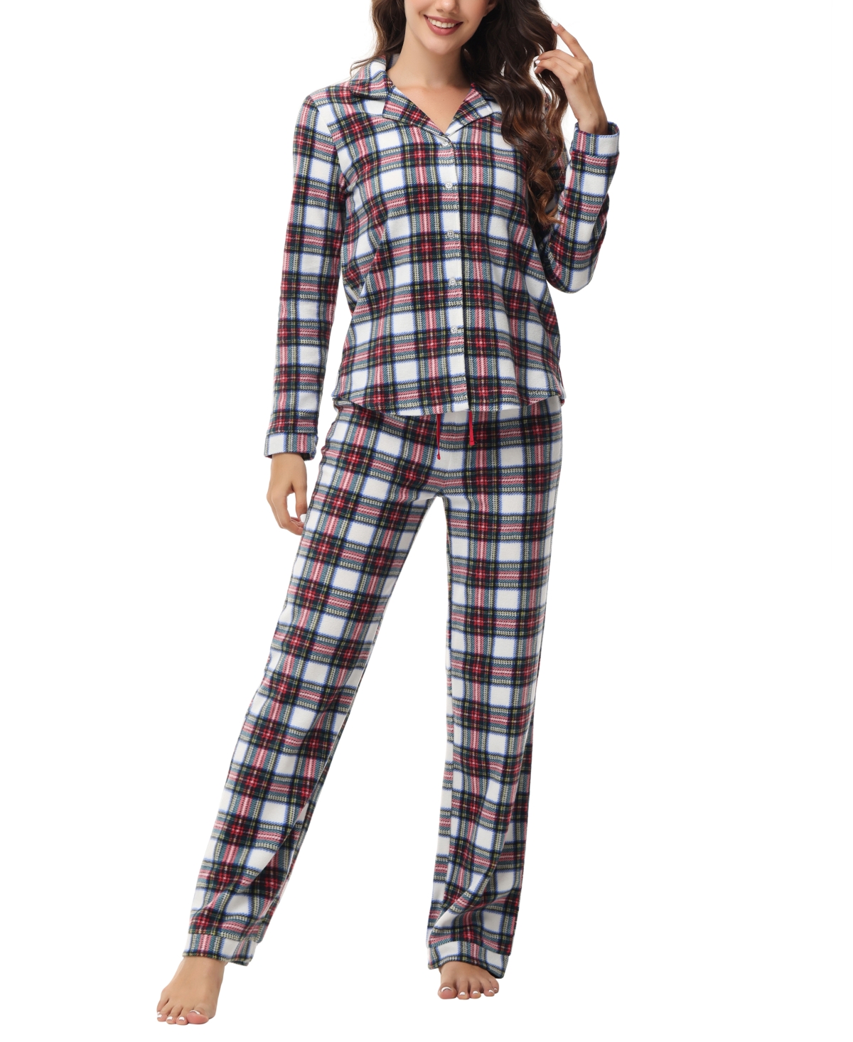 Women's Long Sleeve Notch Collar Top with Lounge Pants 2 Piece Pajama Set - Candy Canes