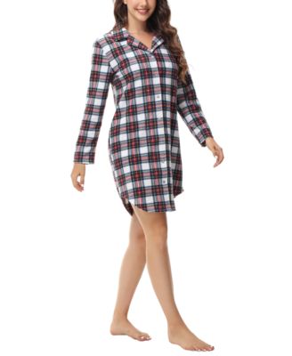 Women's Long Sleeve Notch Collar Sleepshirt  Nightgown