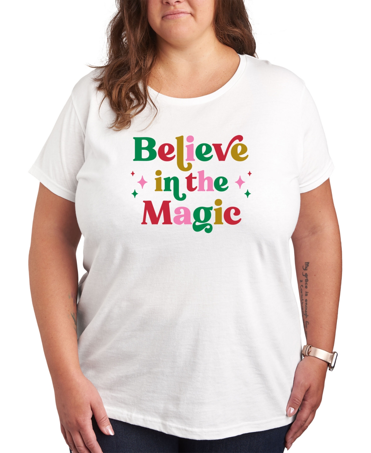 Air Waves Trendy Plus Size Believe In The Magic Graphic T-shirt In White