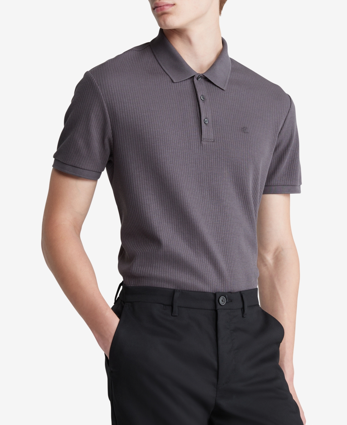 Calvin Klein Men's Regular-fit Drop-needle Polo In Forged Iron