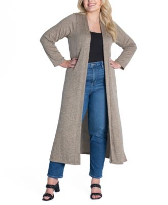 Plus Size Long Duster Open Front Knit Cardigan Sweater