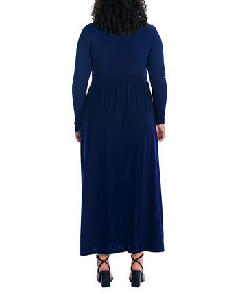 24seven Comfort Apparel Plus Size Long Sleeve V-neck Maxi Dress - Macy's