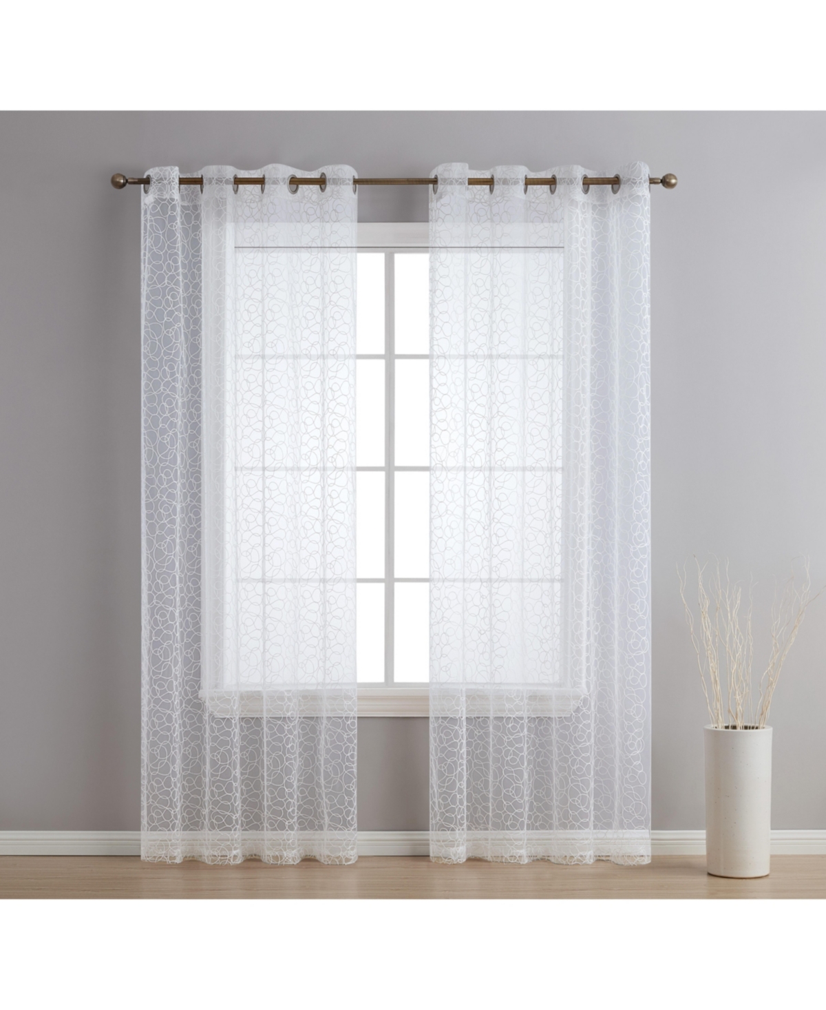 Audrey Embroidered Premium Soft Decorative Sheer Voile Light Filtering Grommet Window Treatment Curtain Drapery Panels for Bedroom & Living Roo