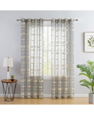 Broadway Stripe Decorative Semi Sheer Light Filtering Grommet Window Treatment Curtain Drapery Panels for Bedroom & Living Room - Set of 2 Panels