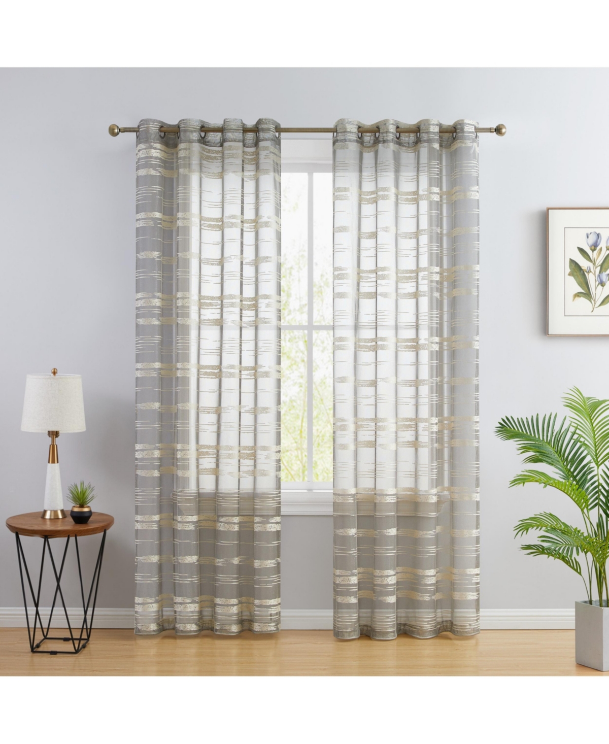 Broadway Stripe Decorative Semi Sheer Light Filtering Grommet Window Treatment Curtain Drapery Panels for Bedroom & Living Room - Set of 2 Pane