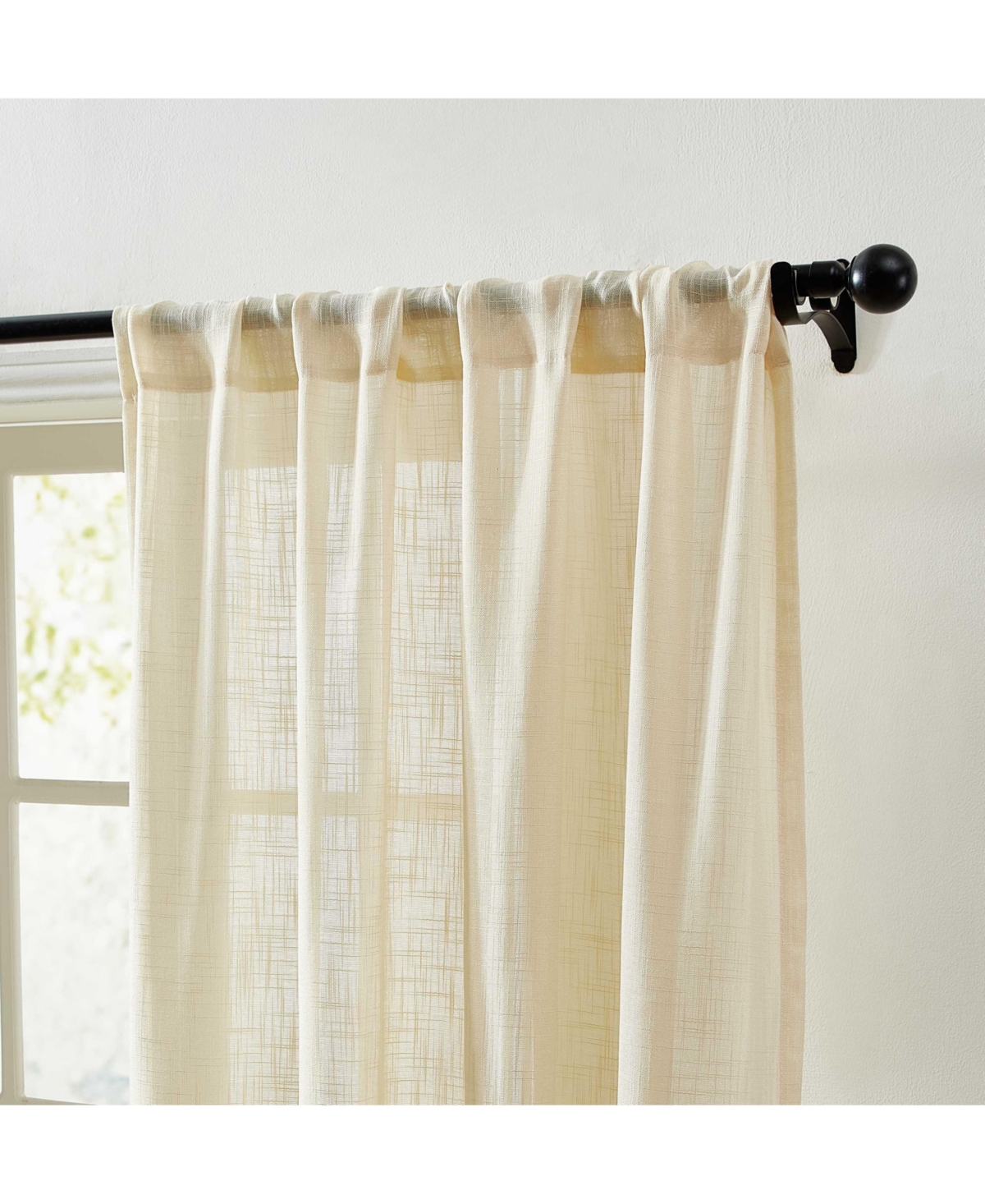 Hlc.me Linda Faux Linen Textured Semi Sheer Privacy Light Filtering Transparent Window Rod Pocket Floor Length Thick Curtains Drapery Panels for Offic