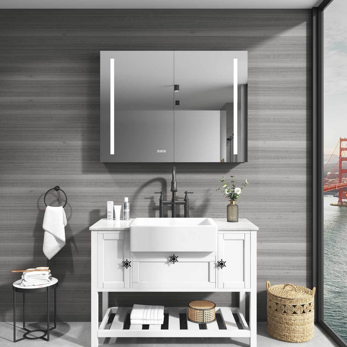 Simplie Fun 40in. W x 30 in. H Led Large Rectangular Aluminum Alloy Surface Mount Medicine Cabinet with Mirror