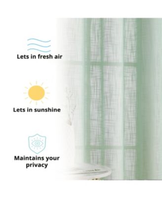 Abbey Faux Linen Textured Semi Sheer Privacy Sun Light Filtering Transparent Window Grommet Long Thick Curtains Drapery Panels for Bedroom & Living Room, 2 Panels