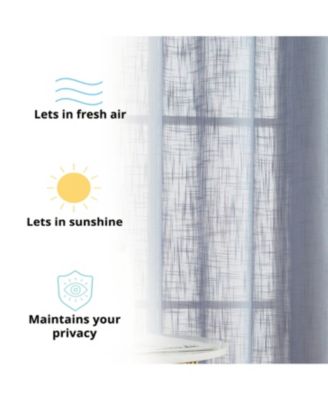 Abbey Faux Linen Textured Semi Sheer Privacy Sun Light Filtering Transparent Window Grommet Long Thick Curtains Drapery Panels for Bedroom & Living Room, 2 Panels