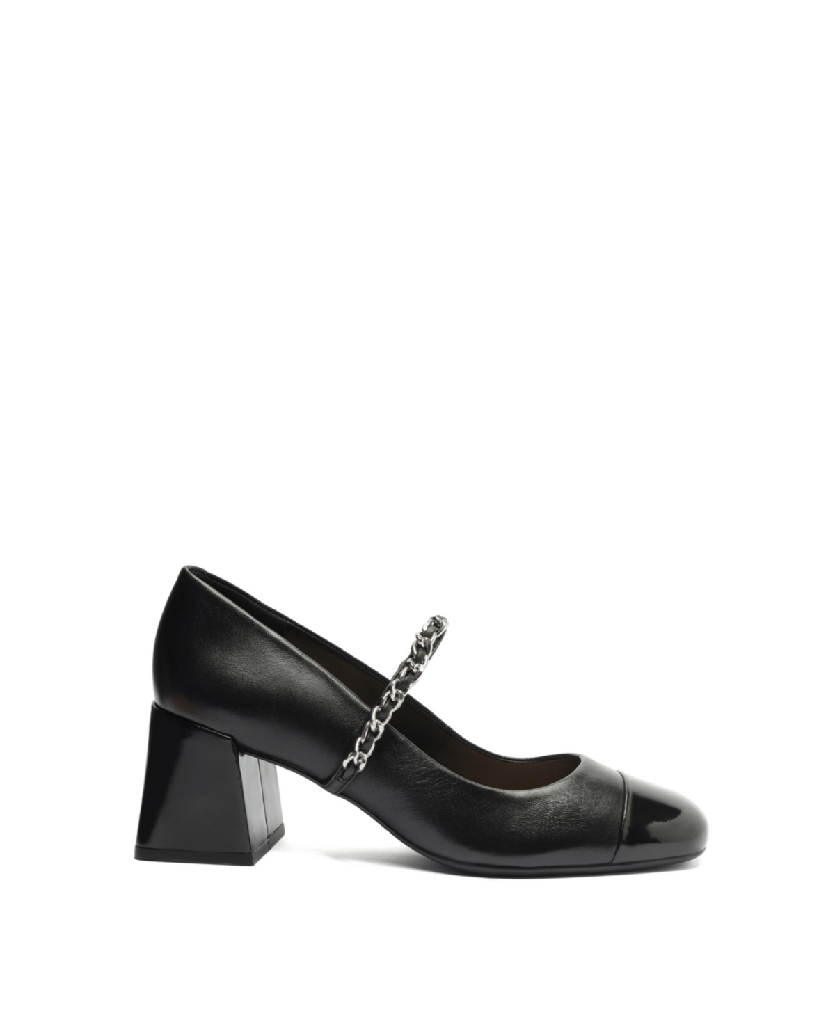 Arezzo Women's Elizabeth Chain Strap Mid Block Heel Pumps - Black - Leather