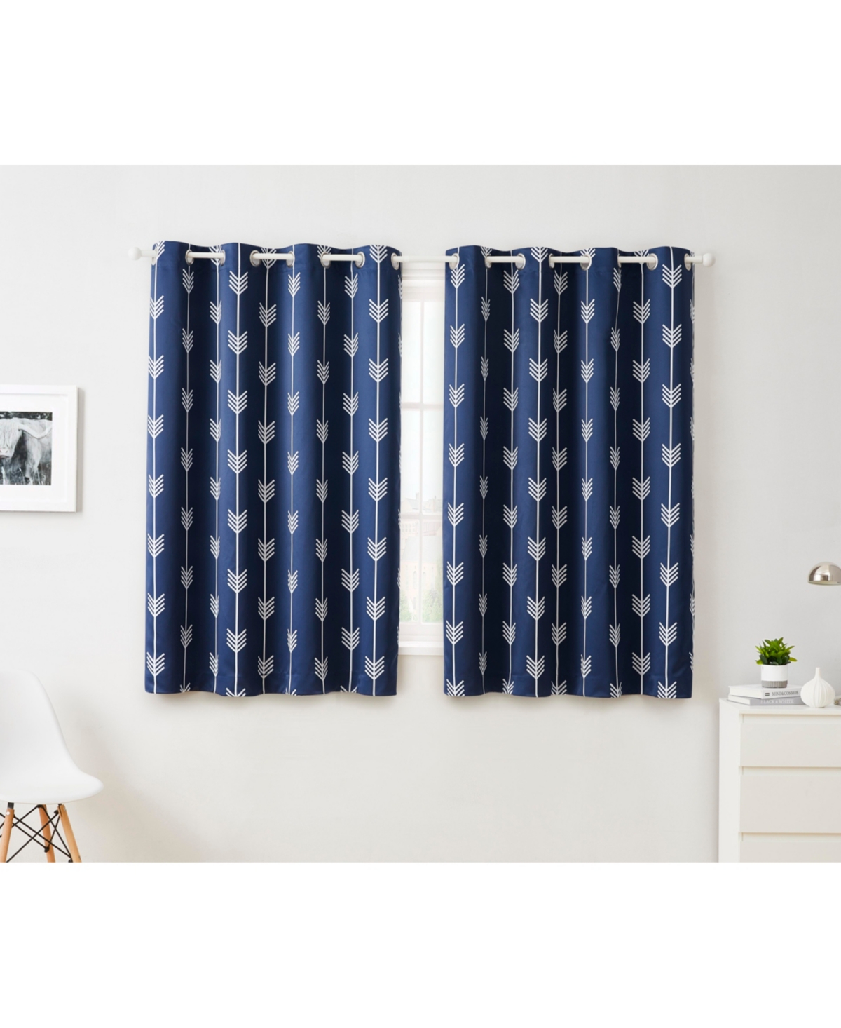 Arrow Printed Privacy Blackout Energy Efficient Room Darkening Thermal Grommet Window Curtain Drape Panels for Bedroom - Set of 2 - Navy blue