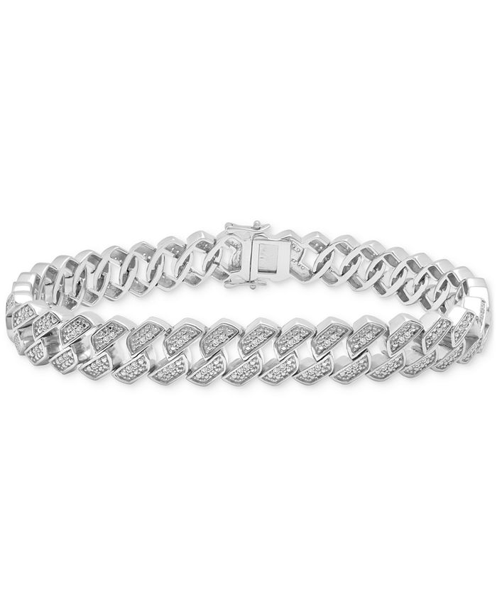 Macy's Men's Diamond Curb Link Bracelet (1 ct. t.w.) in Sterling Silver ...