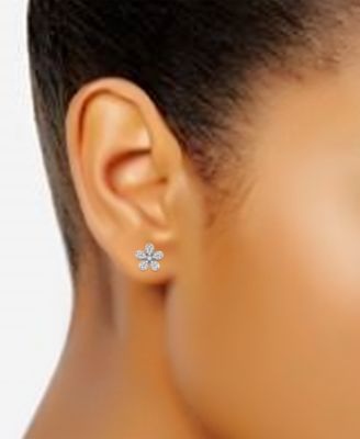 Cubic Zirconia Flower Stud Earrings in Sterling Silver, Created for Macy's