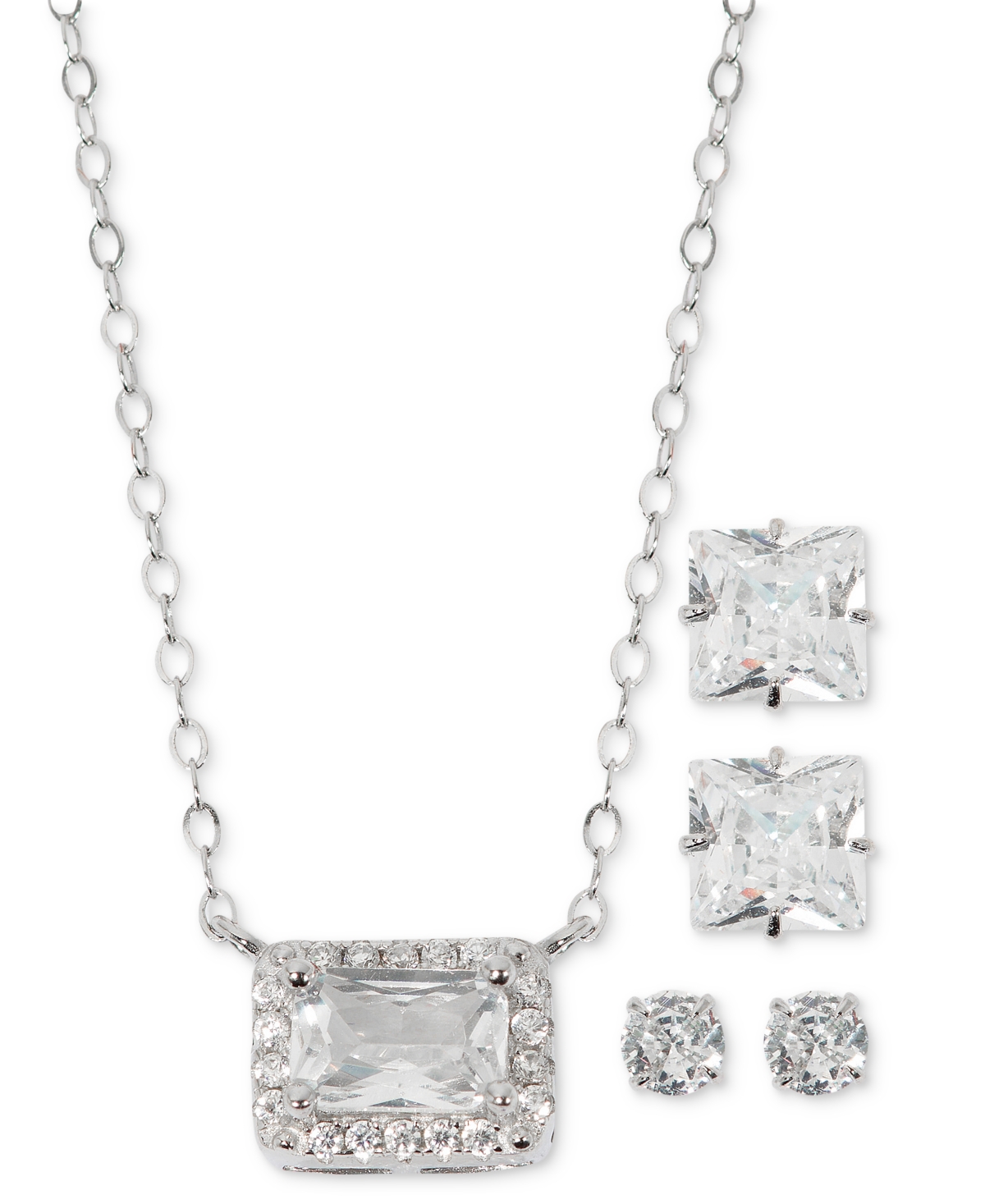 Giani Bernini 3-pc. Set Cubic Zirconia Halo Pendant Necklace & Two Pair Stud Earrings In Sterling Silver, Created