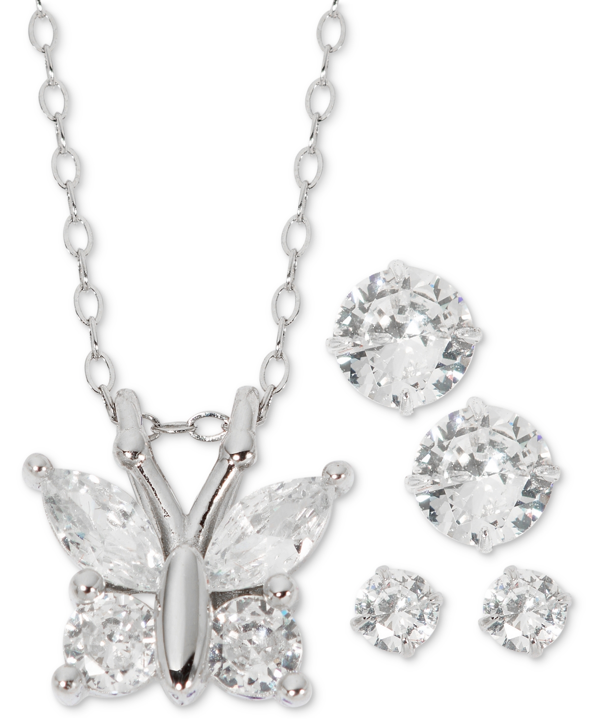 Giani Bernini 3-pc. Set Cubic Zirconia Butterfly Pendant Necklace & Two Pair Stud Earrings In Sterling Silver, Cre