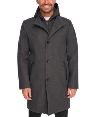 Men's Removable Hood Button Car Coat