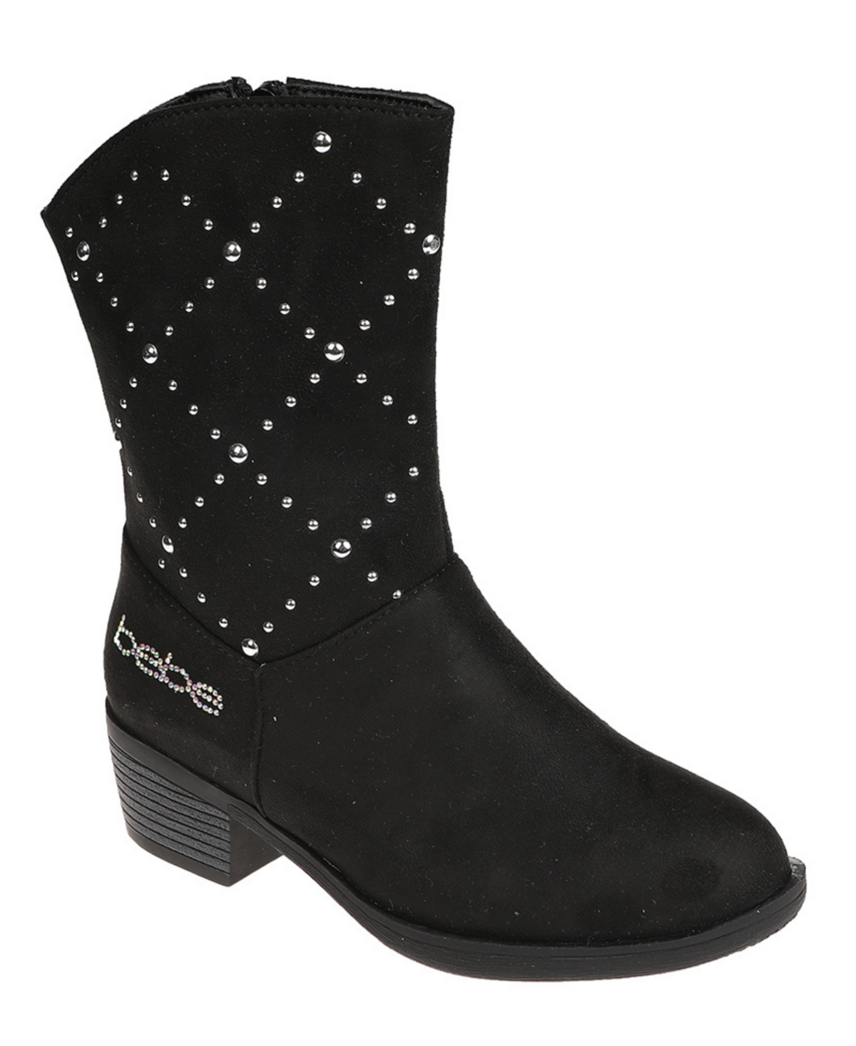 Bebe Kids' Little Girls Short Classic Studs And Rhinestones Western Cowgirl Boots In Black