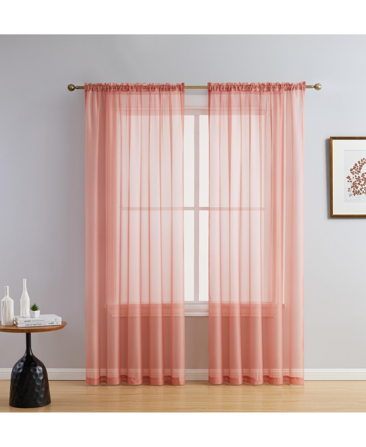 2 Pack Sheer Voile Window Curtain Sheer Panels - Blush pink
