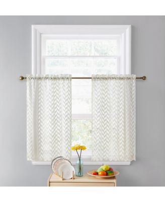 Herringbone Lace Sheer Kitchen Cafe Curtain Tiers for Small Windows & Bathroom