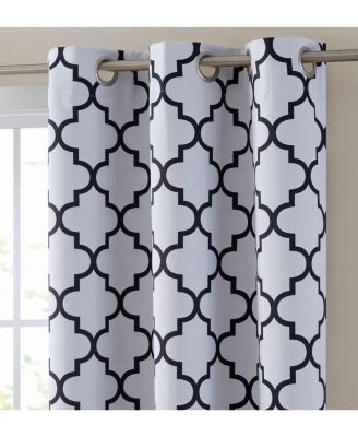 Lattice Print Drape Blackout Curtains Pattern - Weather Insulated Curtains, Sun Blocking Window Treatment Draperies for Living Room - Set of 2