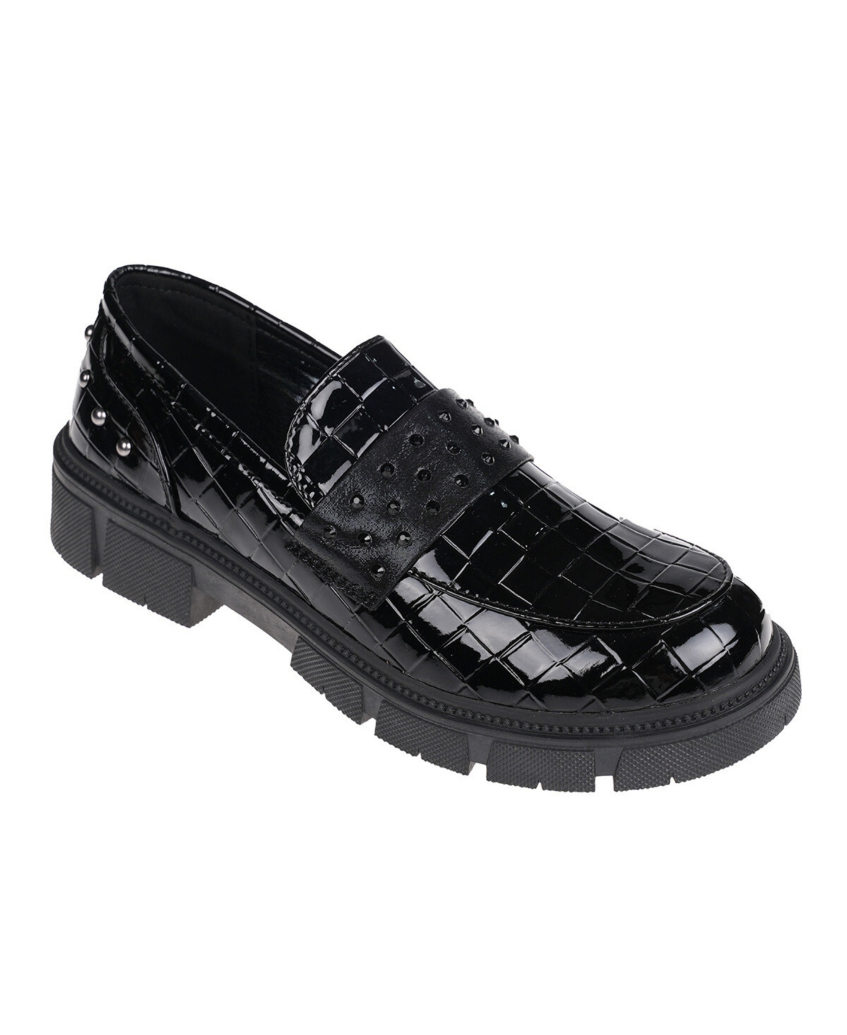 Vince Camuto Kids' Big Girls Comfort Slip-on Loafers Dress Shoes With Croco Patent In Black