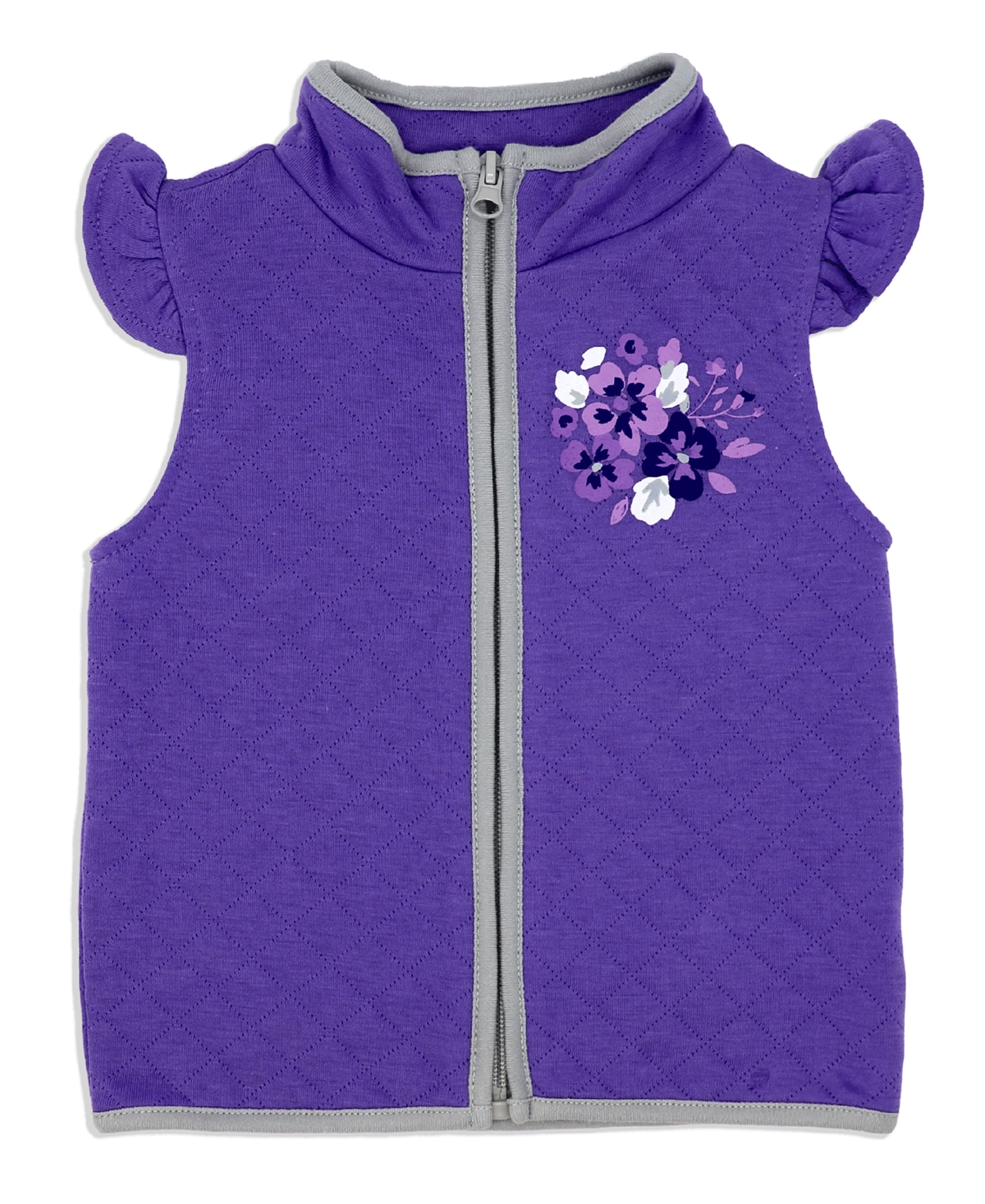 Shop Baby Mode Baby Girls Floral Bodysuit, Pants And Vest, 3 Piece Set In Purple