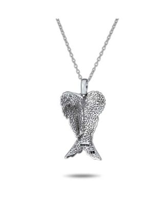Amulet Feathered Heart Angel Wing Pendant Necklace Oxidized Sterling Silver