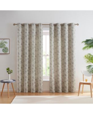 Zoey Burlap Flax Linen Floral Jacquard Privacy Light Filtering Transparent Window Grommet Short Thick Curtains Drapery Panels For Kitchen Dinin