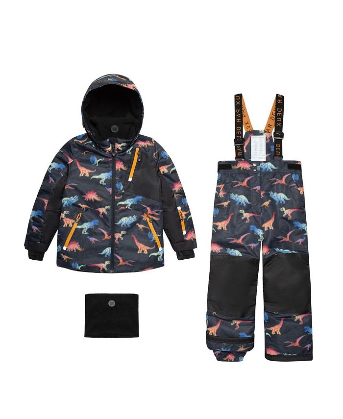 Deux par Deux Boy Two Piece Snowsuit Black Gradient Dino Print