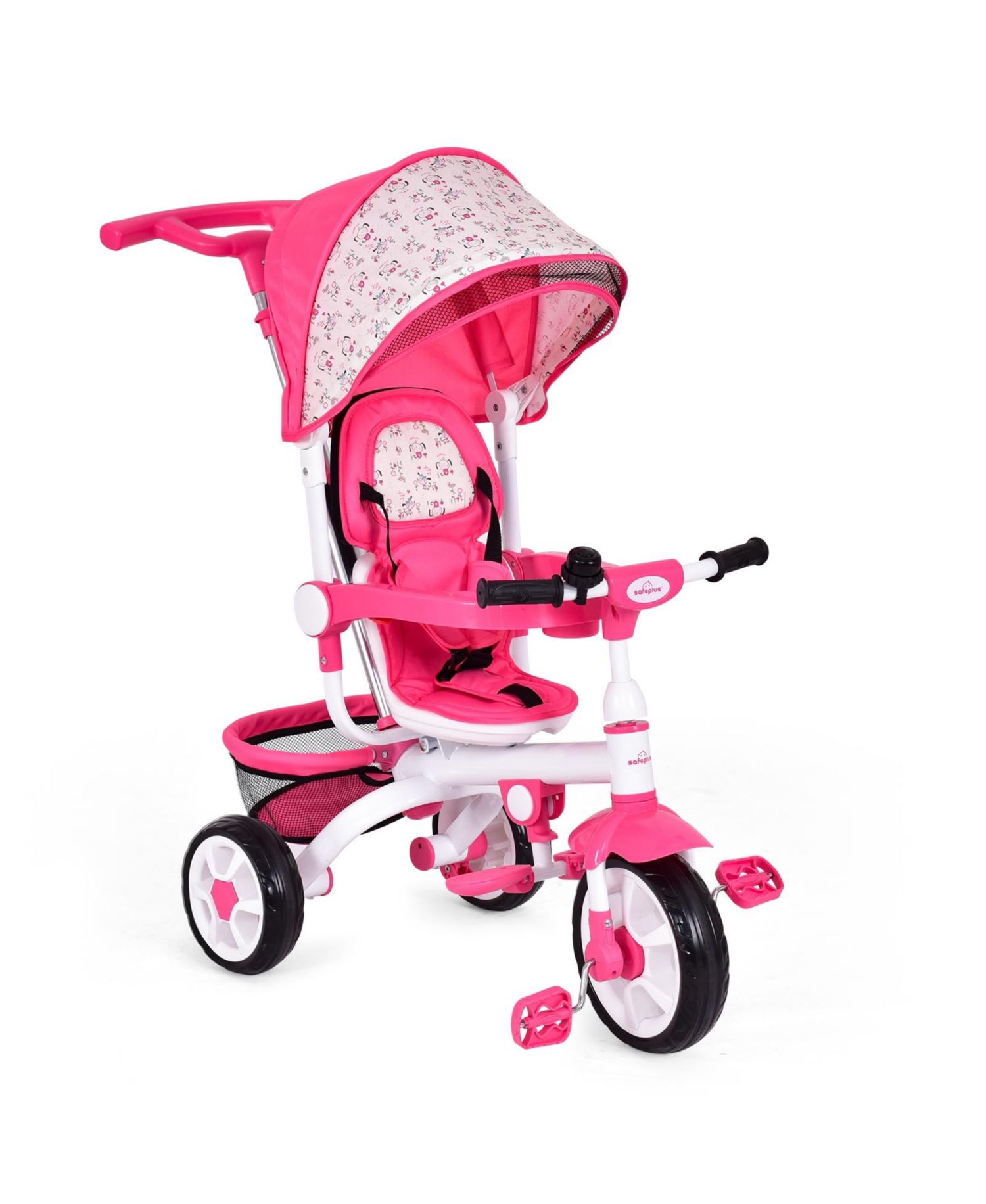 Girls 4-in-1 Tricycle Stroller with Detachable Design and Round Sun Canopy