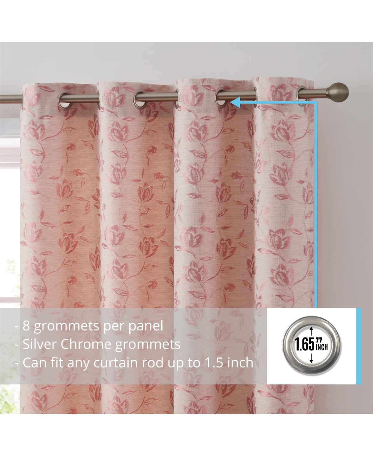 Hlc.me Zoey Burlap Flax Linen Floral Jacquard Privacy Light Filtering Transparent Window Grommet Floor Length Thick Curtains Drapery Panels for Kids R