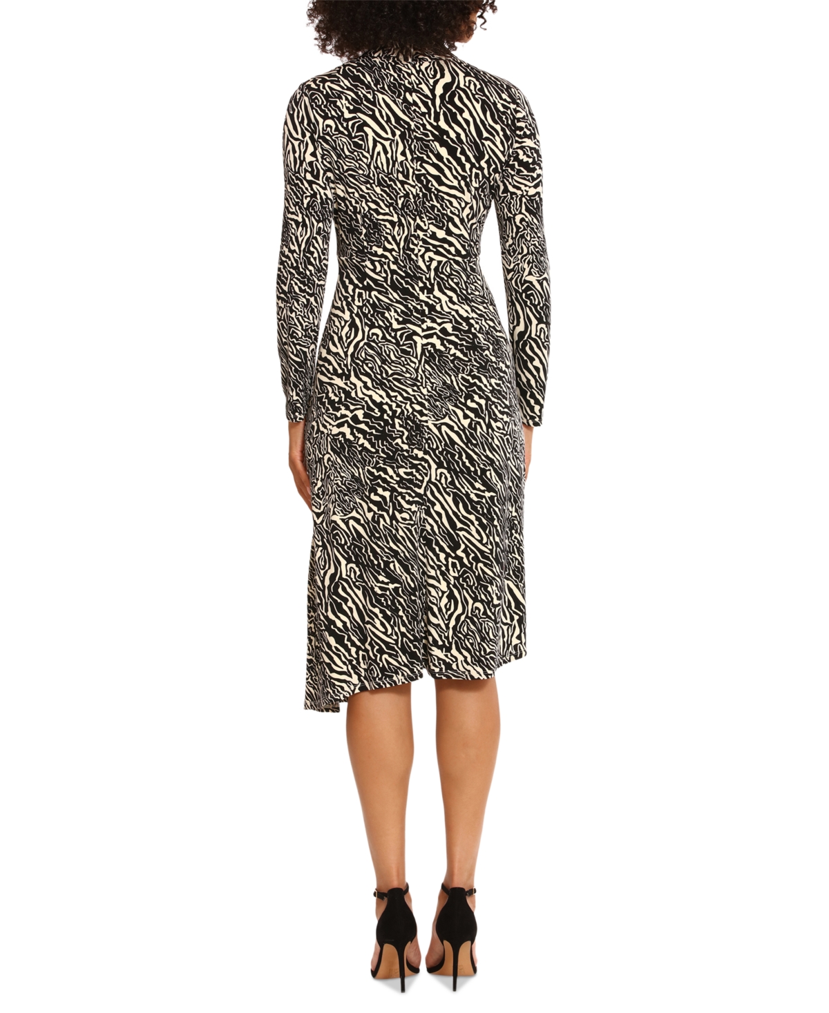 Shop Maggy London Women's Mock Neck Asymmetric-hem Dress In Charc,crea