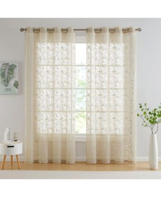 Joyce Floral Decorative Semi Sheer Light Filtering Grommet Window Treatment Curtain Drapery Panels for Bedroom & Living Room - Set of 2 Panels