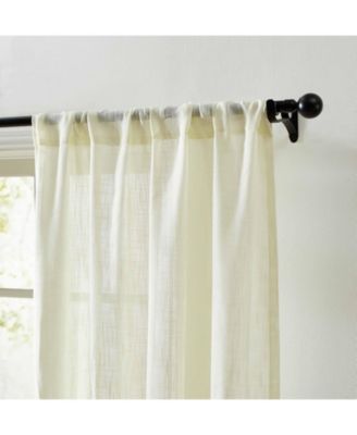 Linda Faux Linen Textured Semi Sheer Privacy Light Filtering Transparent Window Rod Pocket Floor Length Thick Curtains Drapery Panels for Office & Living Room, 2 Panels (54 W x 84 L, Ivory)