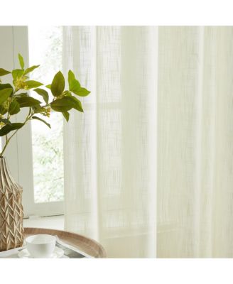 Linda Faux Linen Textured Semi Sheer Privacy Light Filtering Transparent Window Rod Pocket Floor Length Thick Curtains Drapery Panels for Office & Living Room, 2 Panels (54 W x 84 L, Ivory)