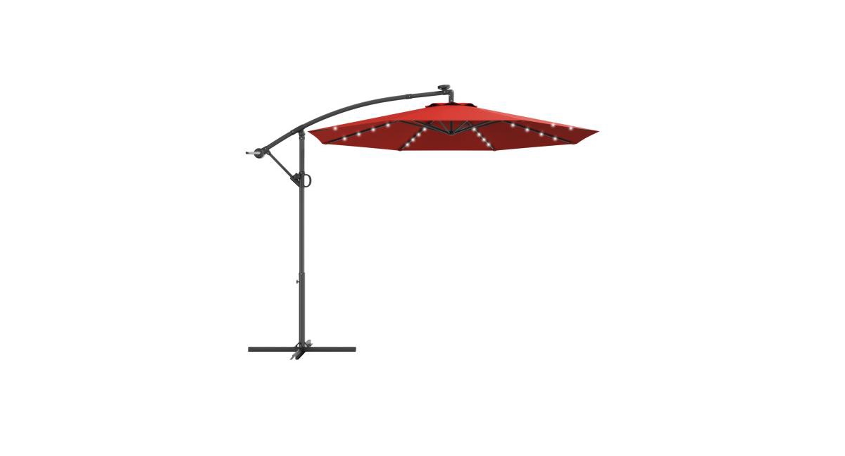 360&#xB0; Rotation Solar Powered Led Patio Offset Umbrella without Weight Base - Blue